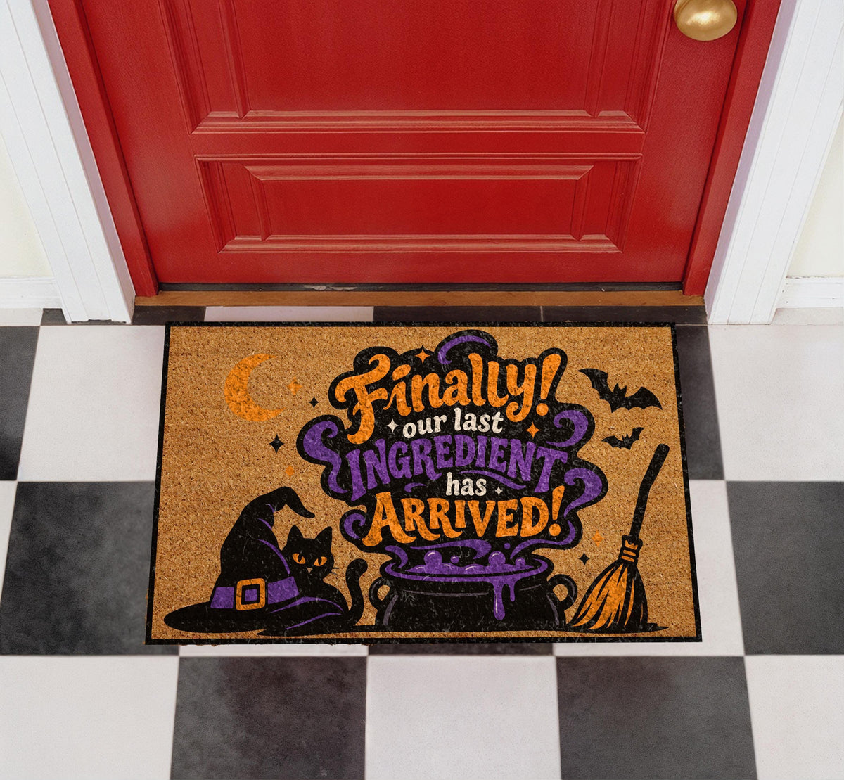 Witch Cauldron Doormat, Halloween Porch Decor, Personalized Coir Mat (16"x24")