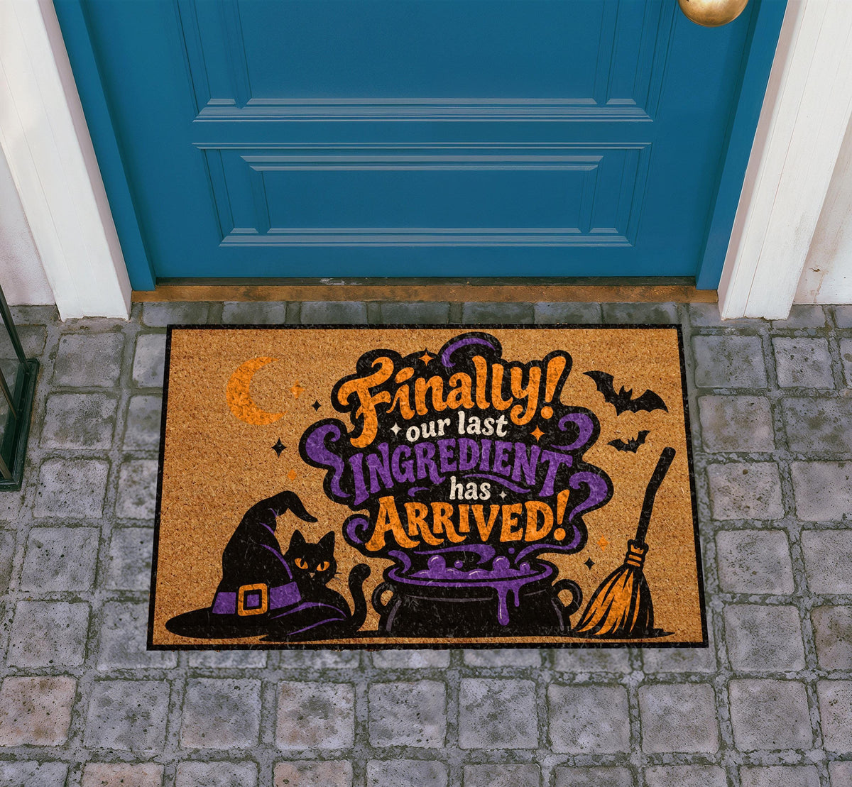 Witch Cauldron Doormat, Halloween Porch Decor, Personalized Coir Mat (16"x24")