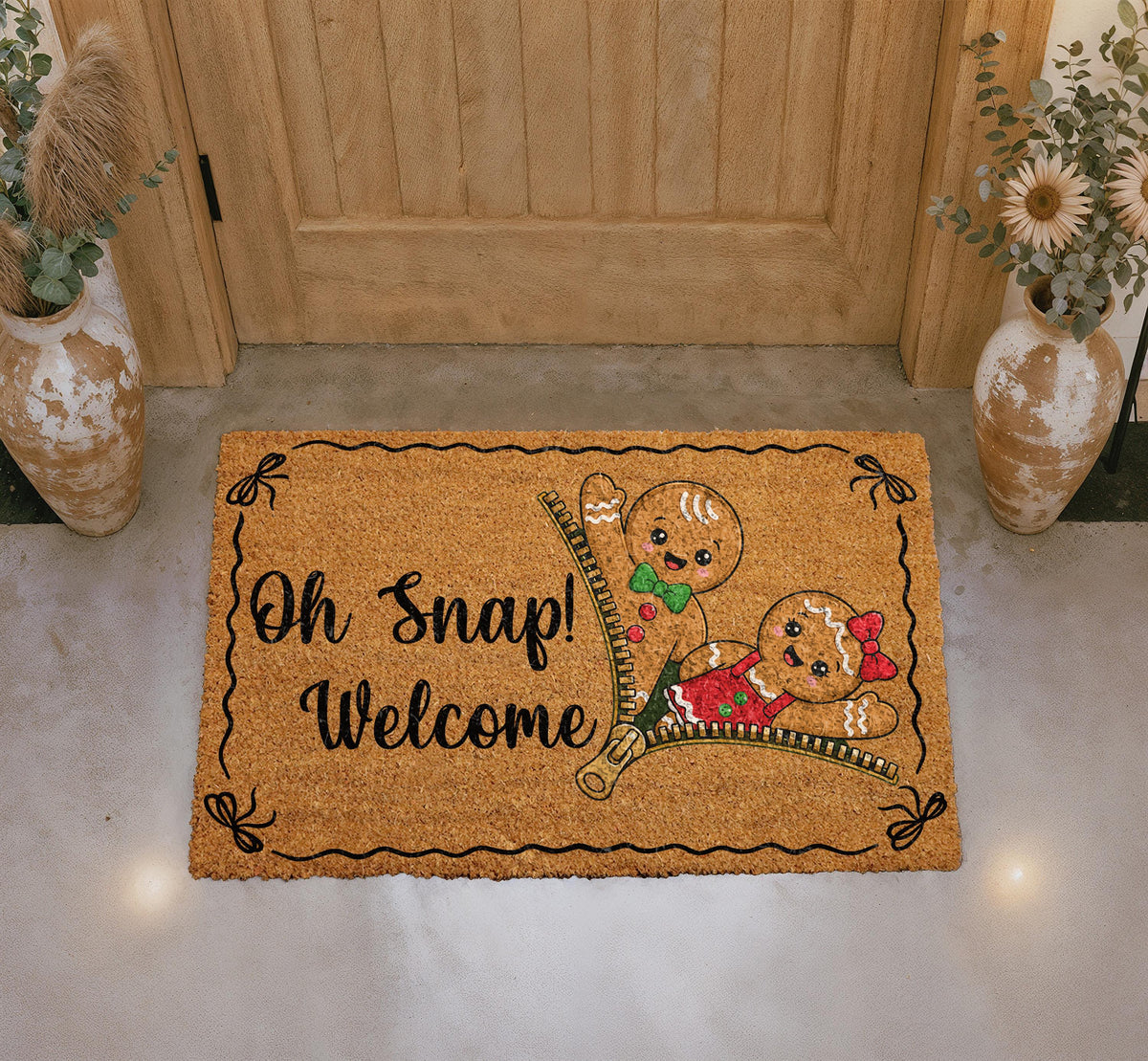Funny Gingerbread Couple Doormat, Oh Snap Welcome Mat, Personalized Holiday Porch Decor