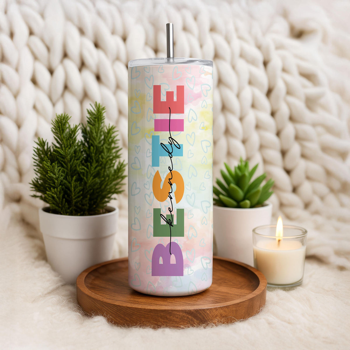 Personalized Bestie Tumbler, Custom Friendship Cup, 20 oz Insulated Travel Mug
