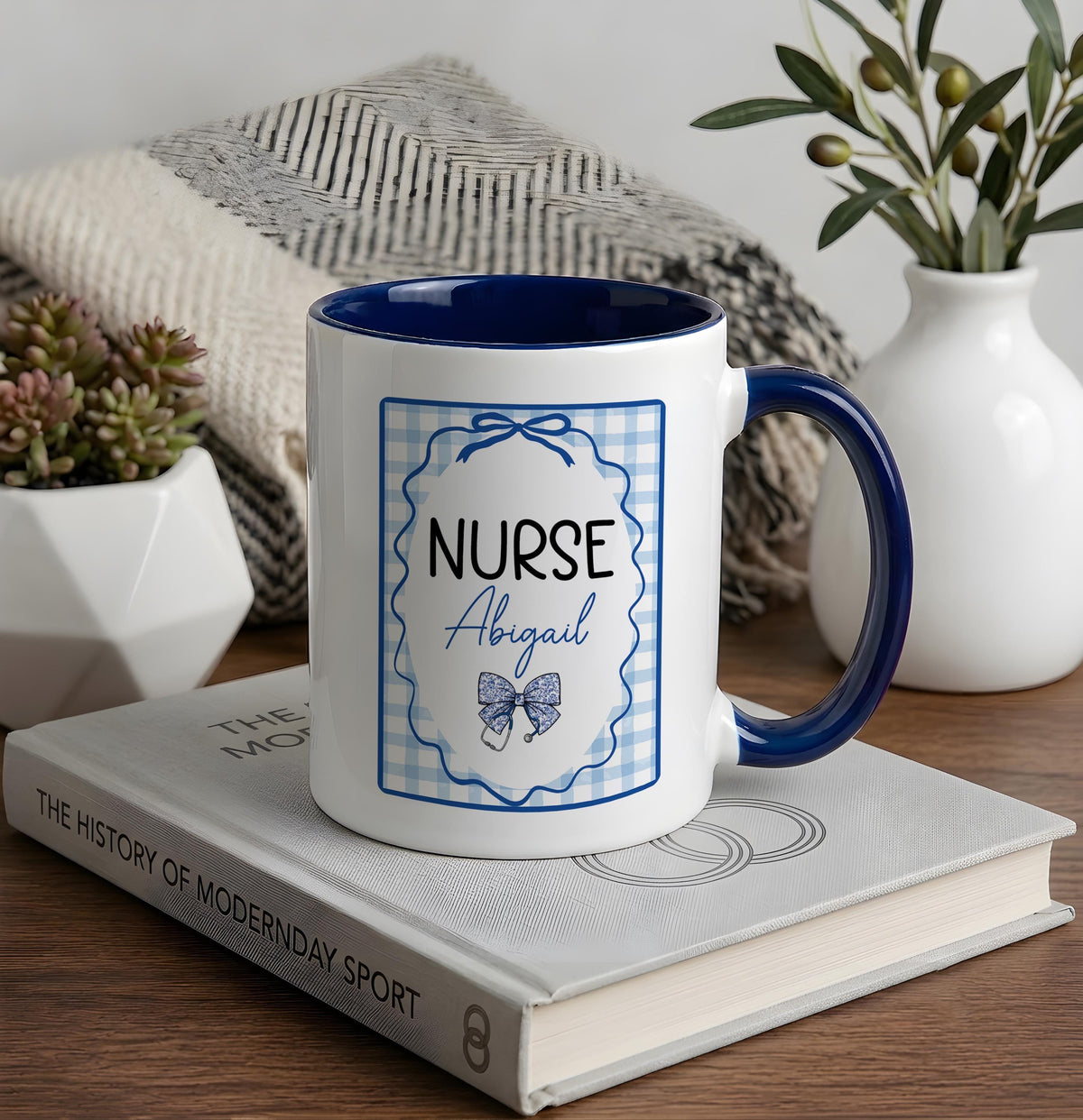 Personalized Nurse Mug, Coquette Bow Design, Custom Name Coffee Cup (11oz/15oz)