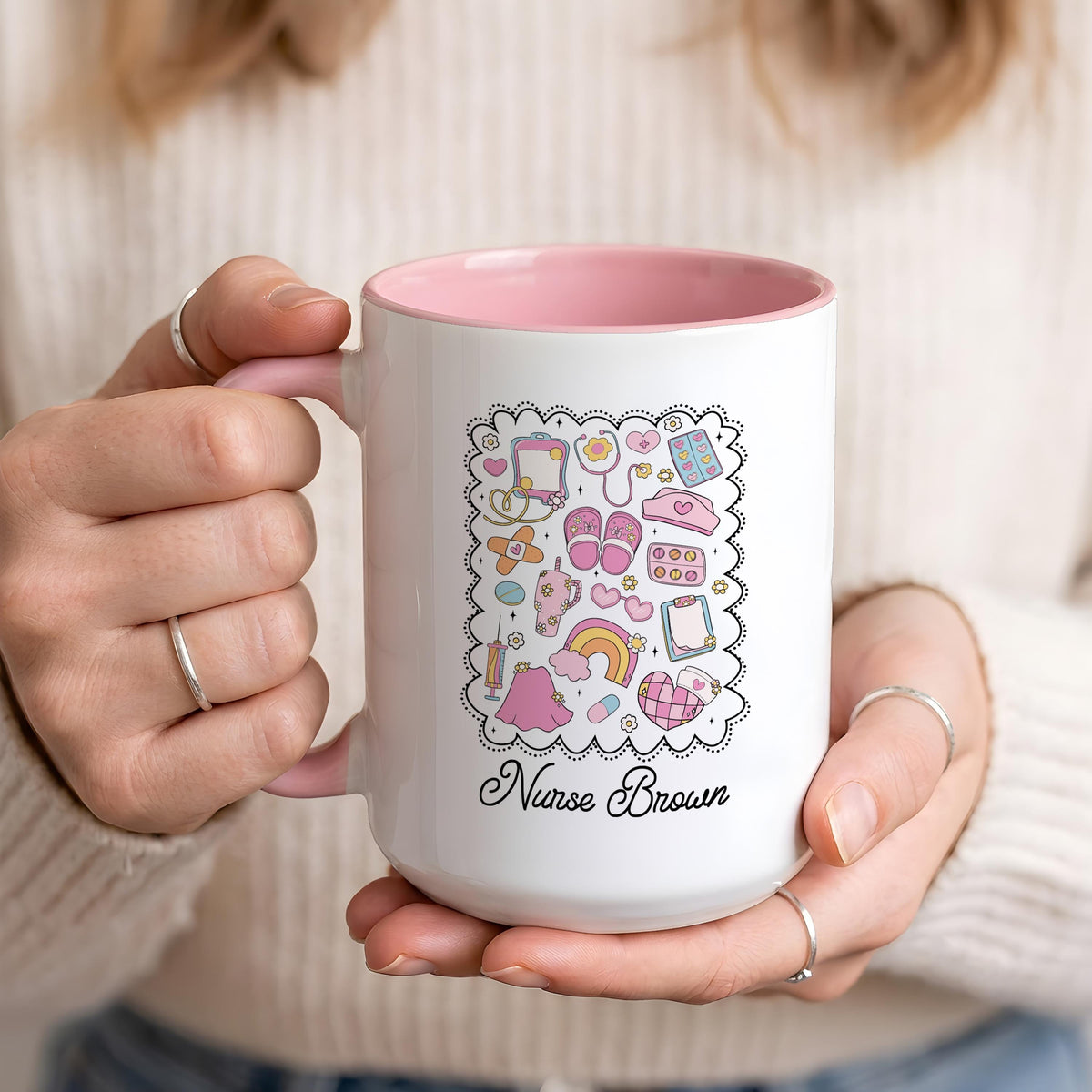 Custom Nurse Mug, Medical Doodle Coffee Cup, RN Graduation Gift (11oz/15oz)