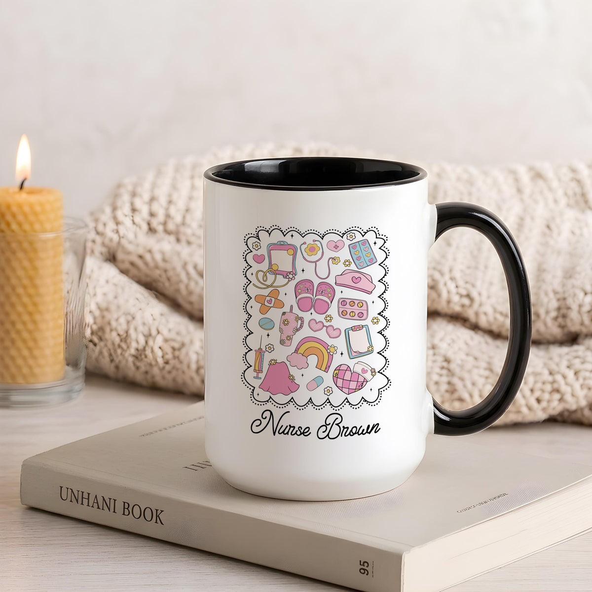Custom Nurse Mug, Medical Doodle Coffee Cup, RN Graduation Gift (11oz/15oz)