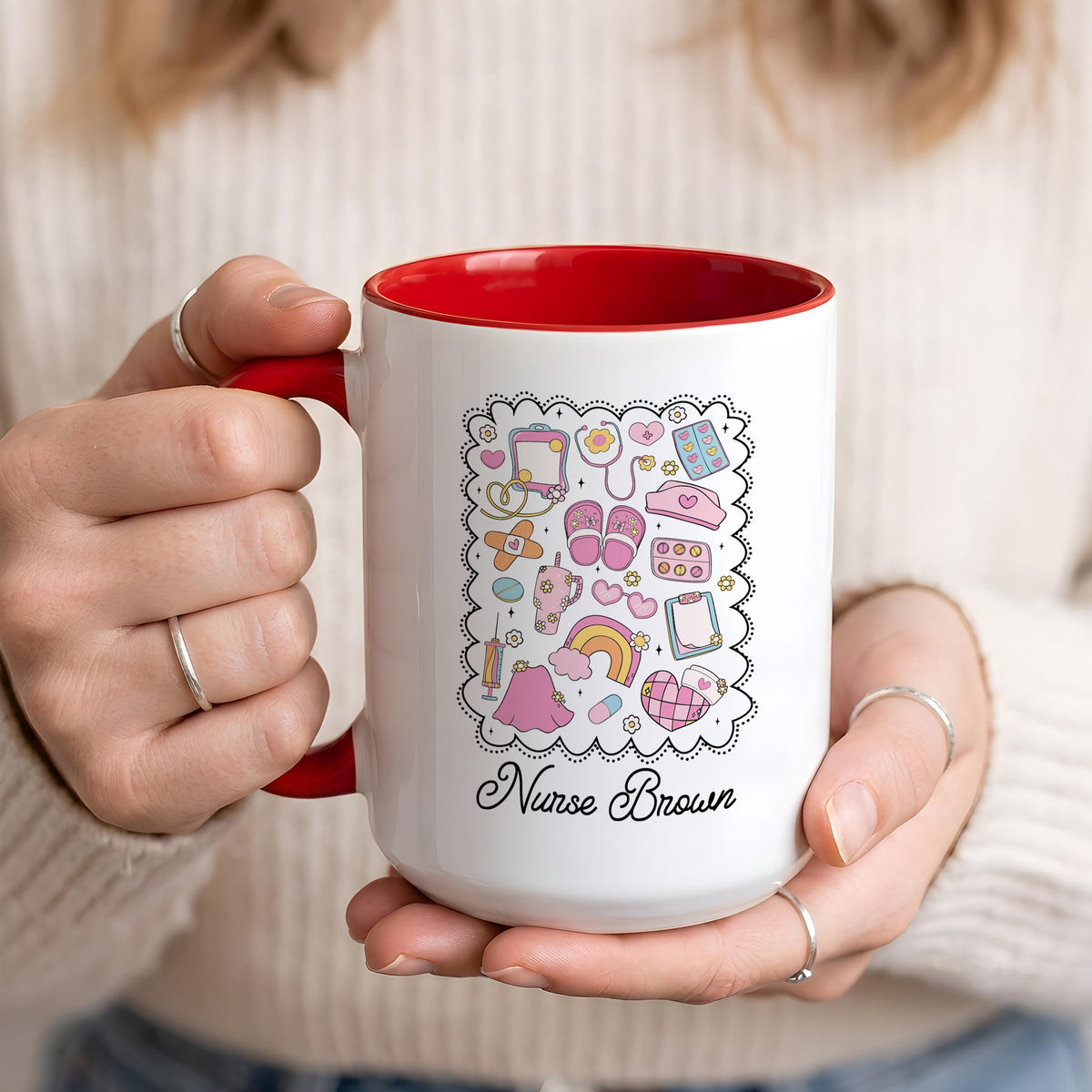 Custom Nurse Mug, Medical Doodle Coffee Cup, RN Graduation Gift (11oz/15oz)