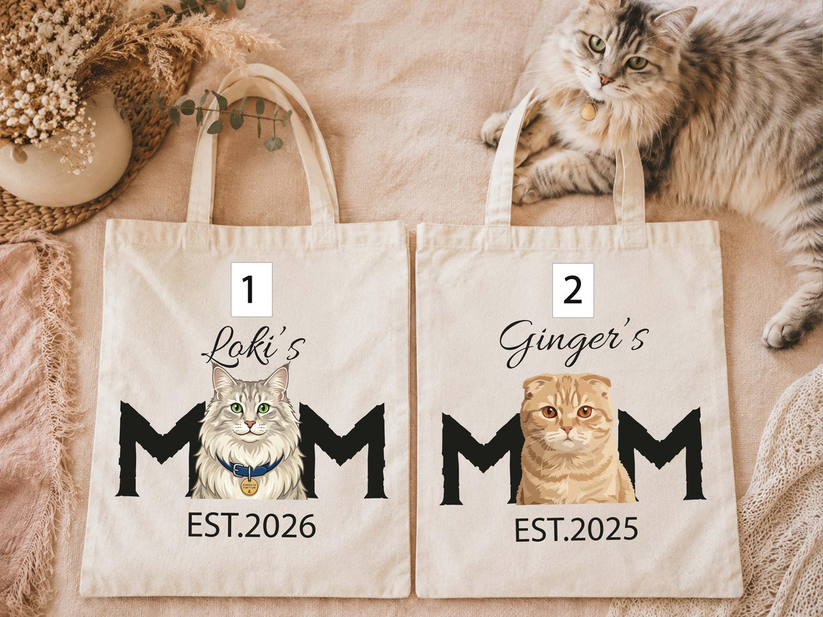 Custom Cat Mom & Dad Tote Bags, Cat Mom Gift Tote, Cat Lover Tote Bag, Cats Graphic Bag