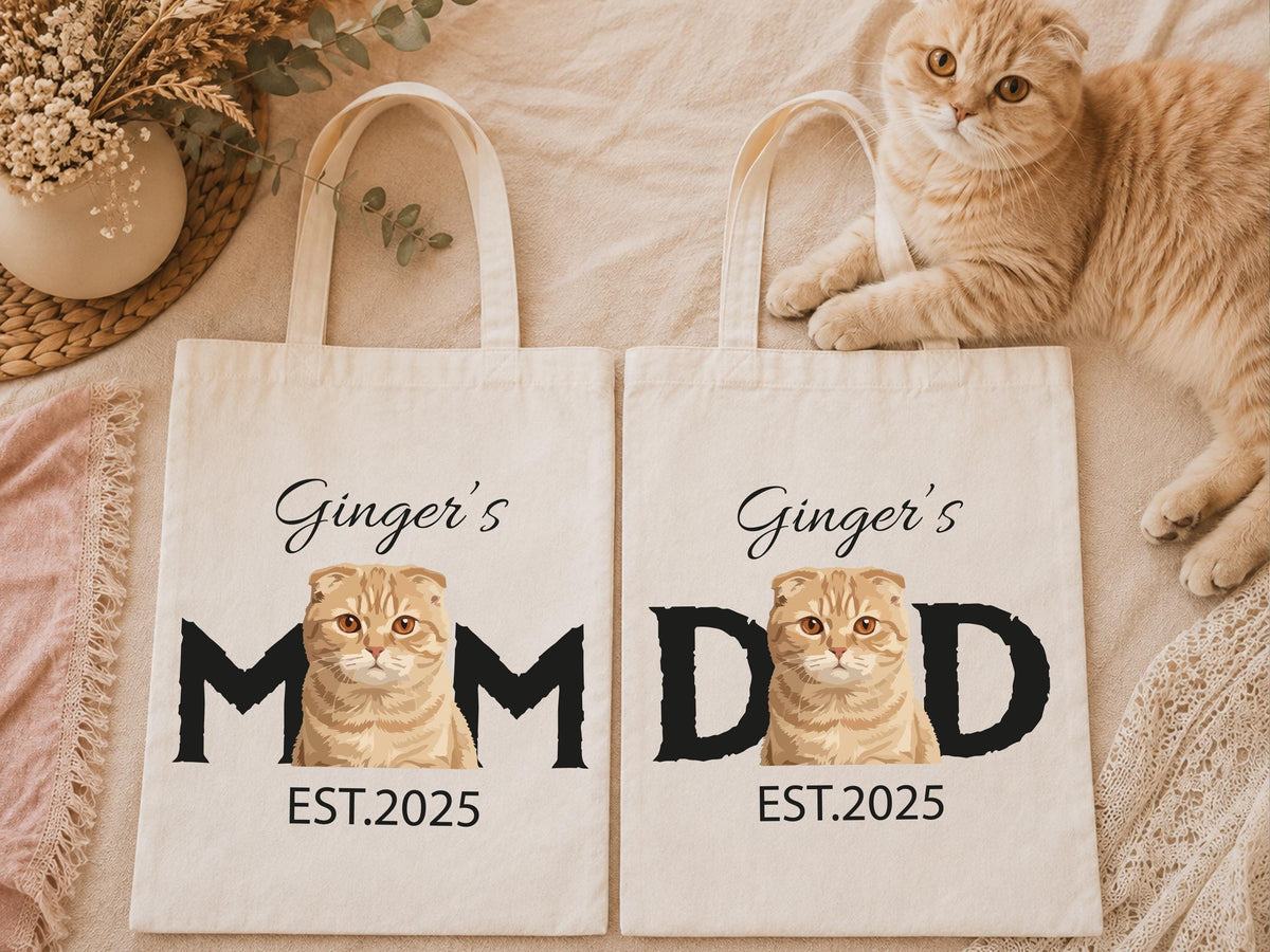 Custom Cat Mom & Dad Tote Bags, Cat Mom Gift Tote, Cat Lover Tote Bag, Cats Graphic Bag