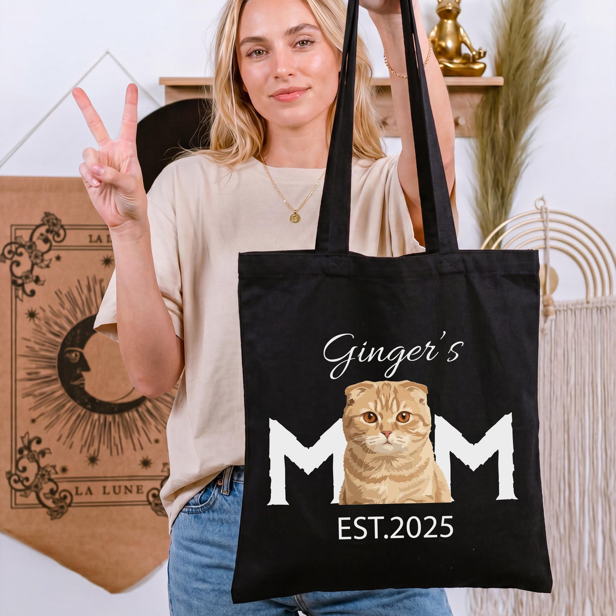 Custom Cat Mom & Dad Tote Bags, Cat Mom Gift Tote, Cat Lover Tote Bag, Cats Graphic Bag