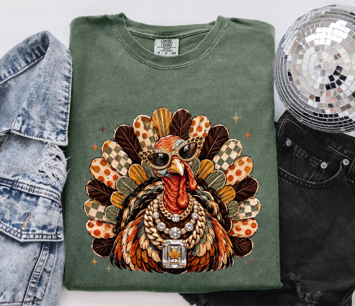 Glam Turkey Comfort Colors® T-Shirt, Turkey with Leopard Glasses Shirt, Thanksgiving Gift Tee