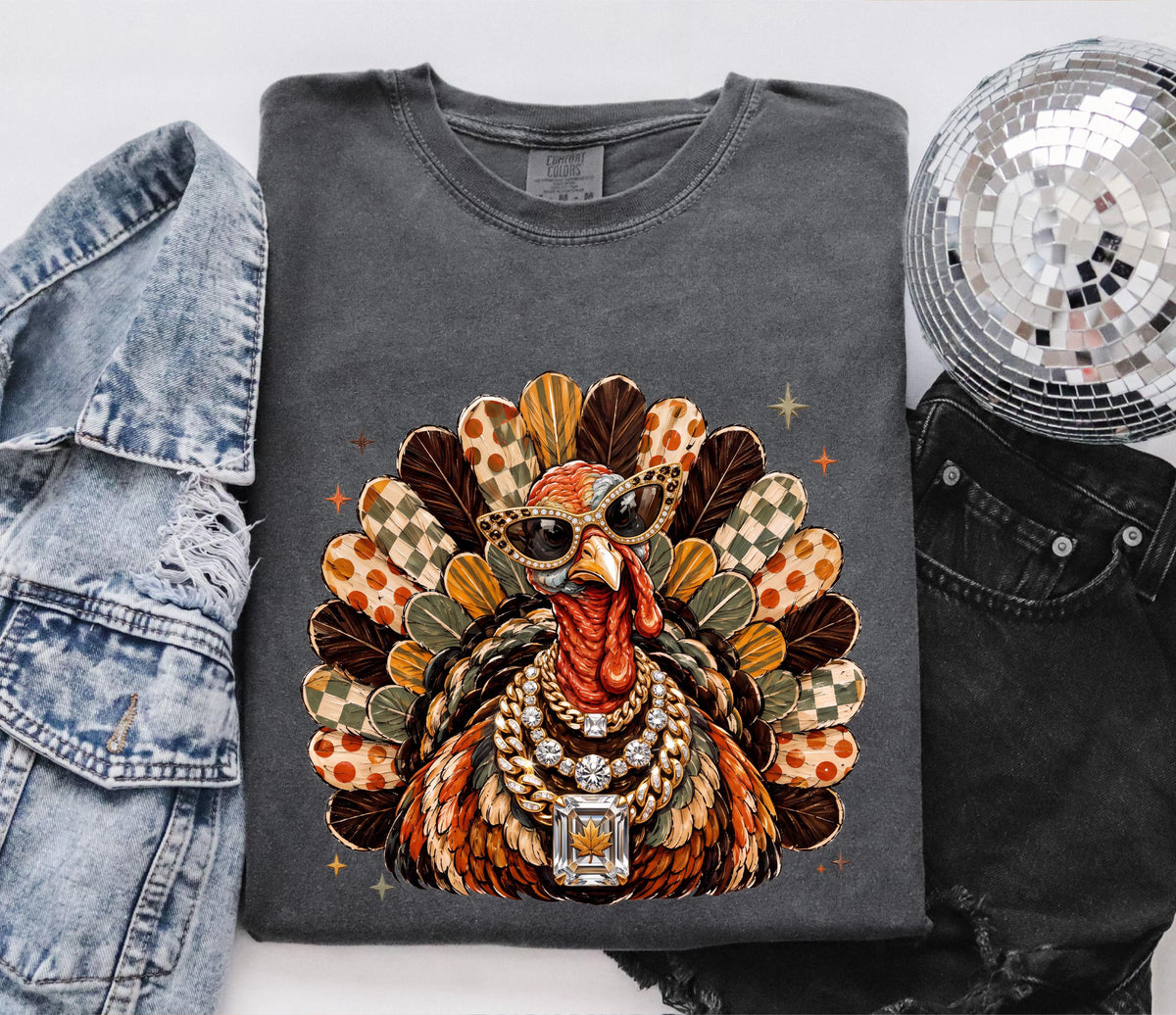 Glam Turkey Comfort Colors® T-Shirt, Turkey with Leopard Glasses Shirt, Thanksgiving Gift Tee