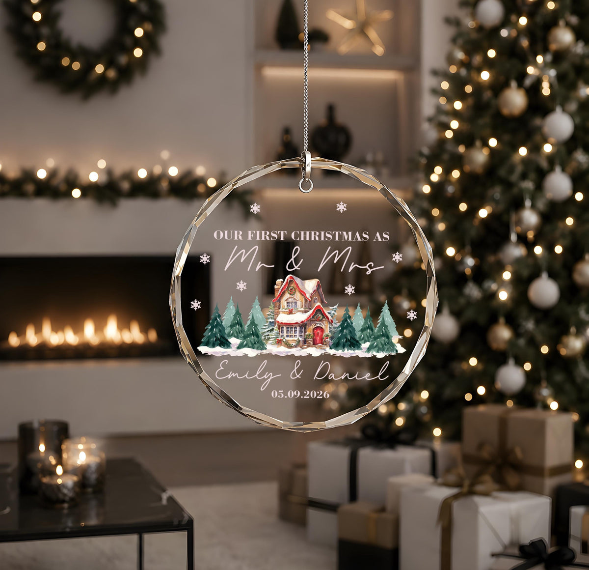 Personalized First Christmas as Mr and Mrs Ornament, Custom Married Holiday Glass Keepsake