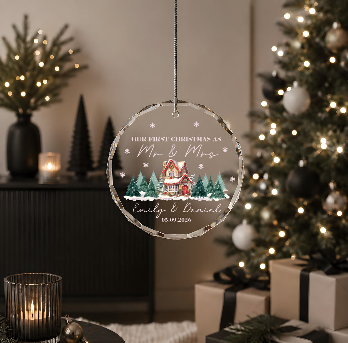 Personalized First Christmas as Mr and Mrs Ornament, Custom Married Holiday Glass Keepsake