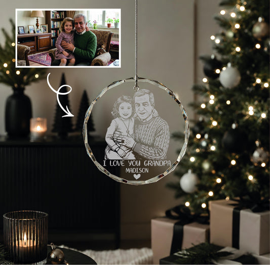 Custom Photo & Text Engraved Crystal Glass Ornament