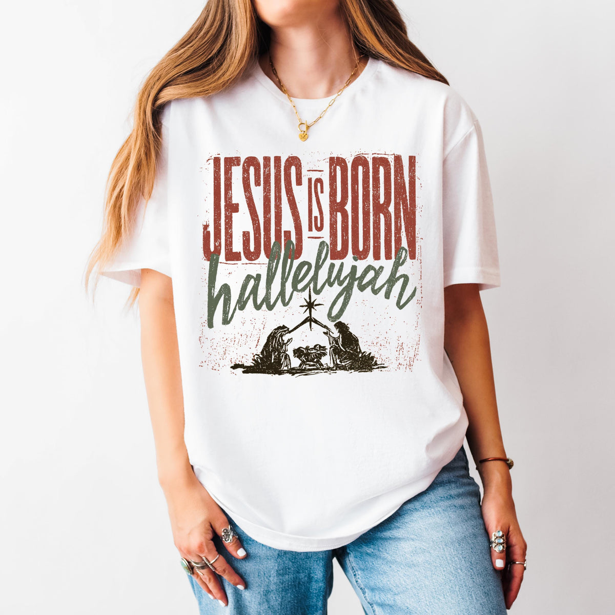 Jesus Is Born Hallelujah Comfort Colors® Shirt, Religious Christmas Long Sleeve, Christian Family Gift