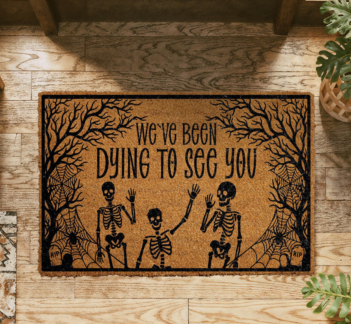 Funny Halloween Doormat – Spooky Skeletons Welcome Mat (Coir)