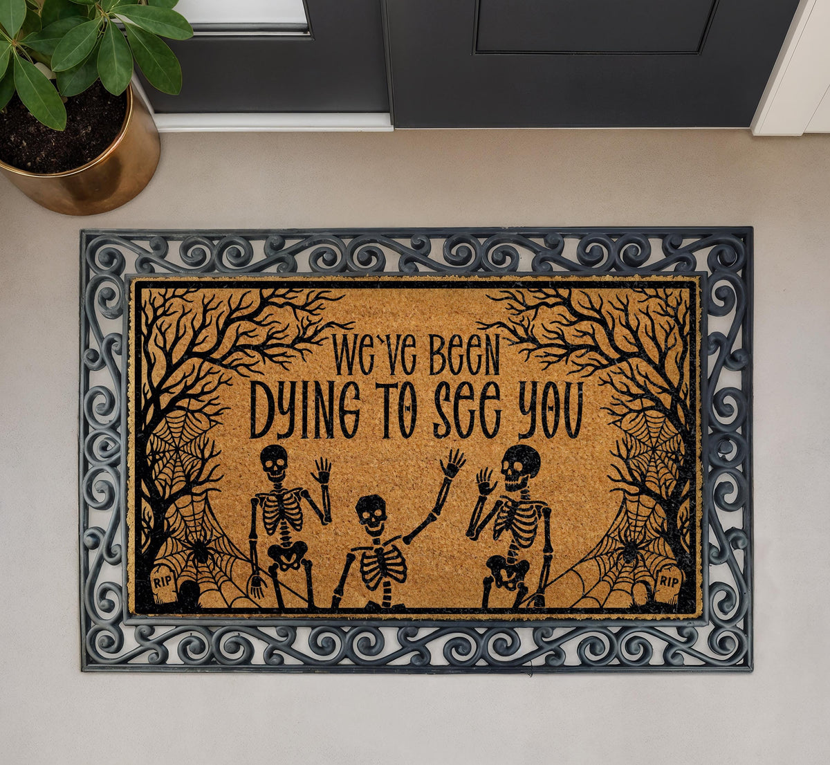 Funny Halloween Doormat – Spooky Skeletons Welcome Mat (Coir)