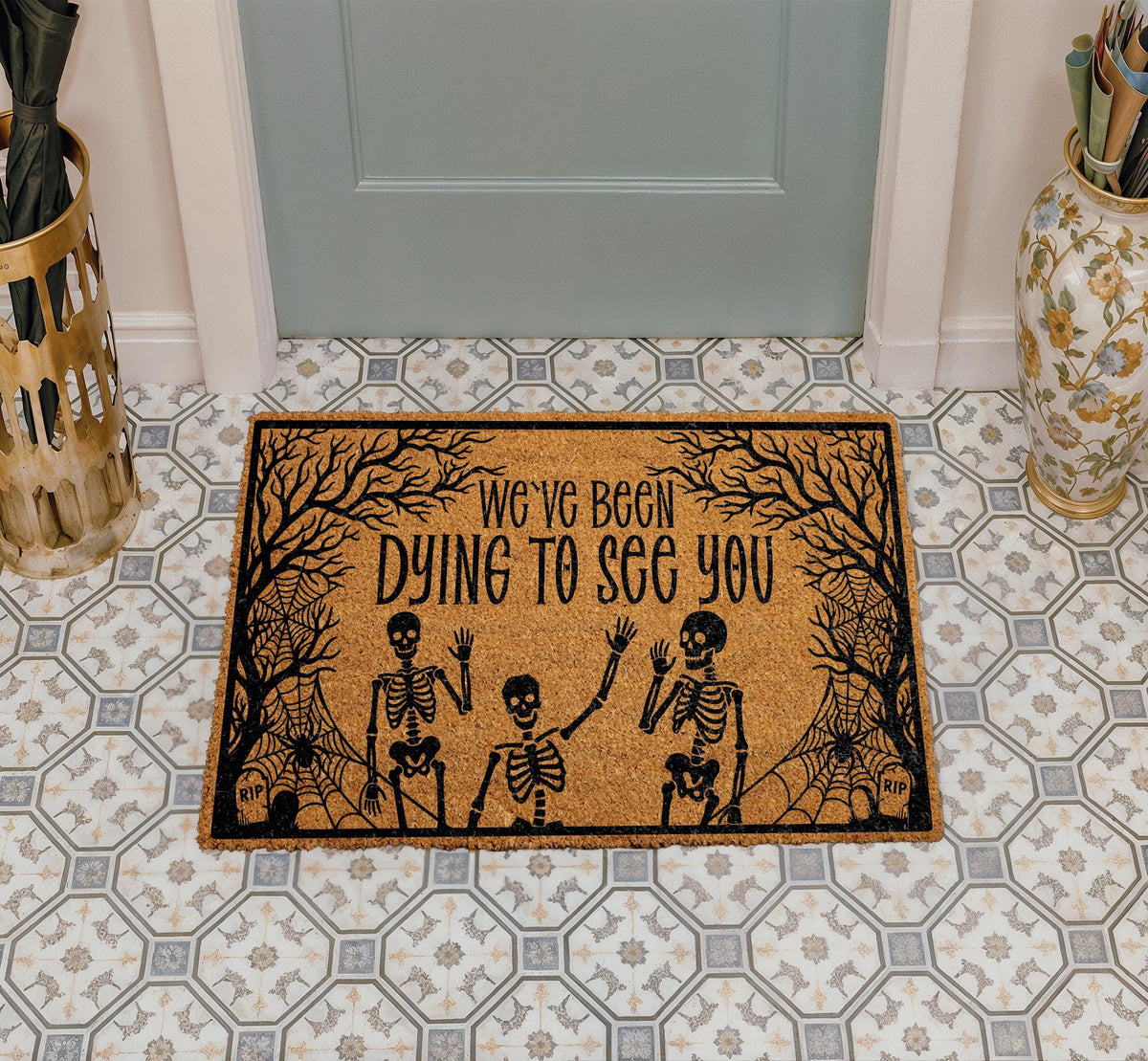 Funny Halloween Doormat – Spooky Skeletons Welcome Mat (Coir)