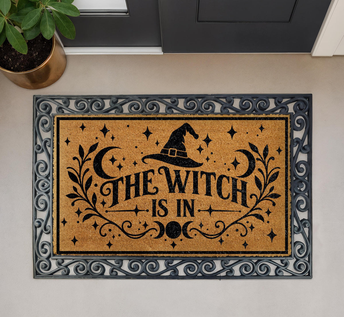 The Witch Is In Halloween Doormat, Spooky Coir Welcome Mat For Witchy Home Decor