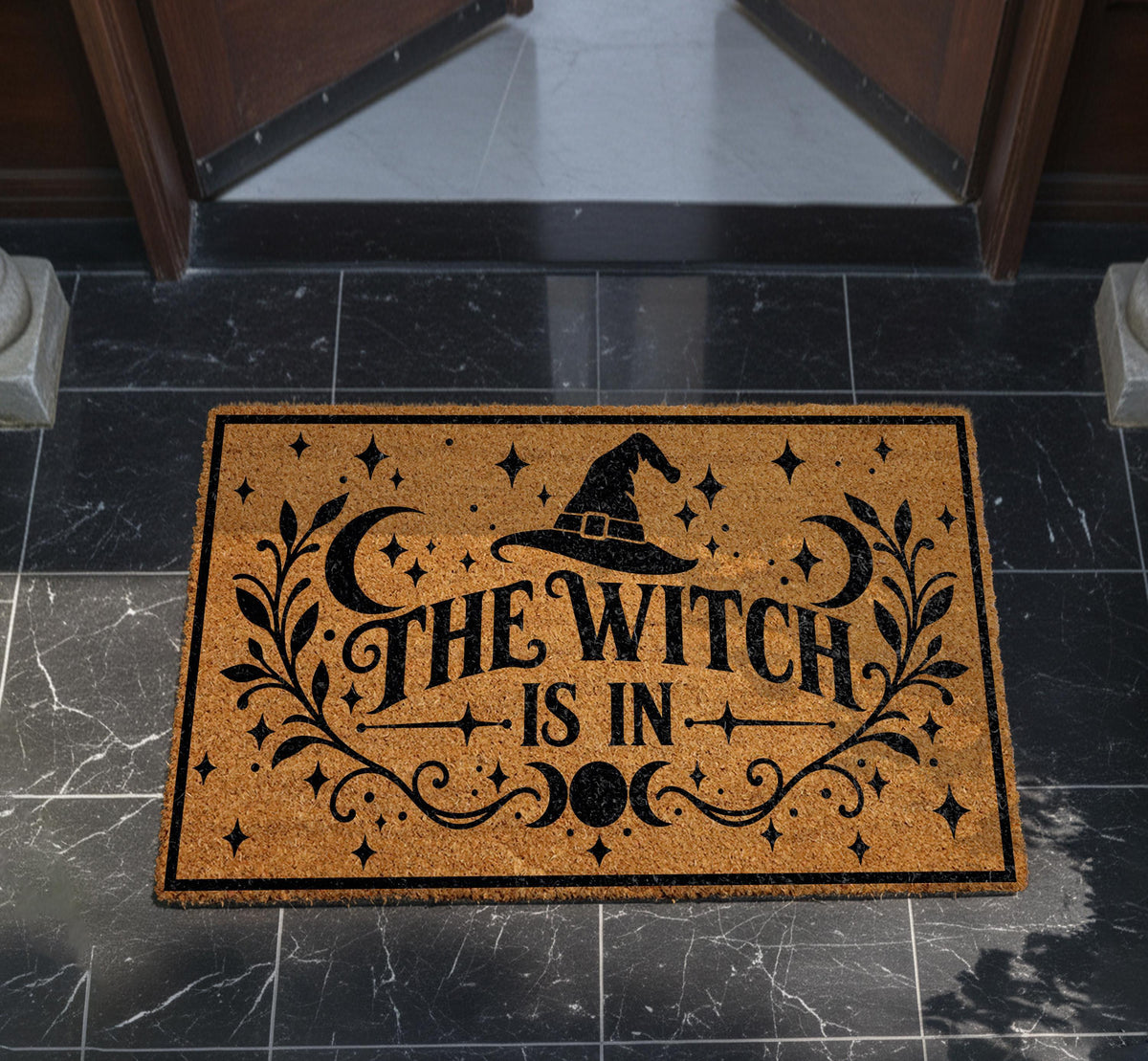 The Witch Is In Halloween Doormat, Spooky Coir Welcome Mat For Witchy Home Decor