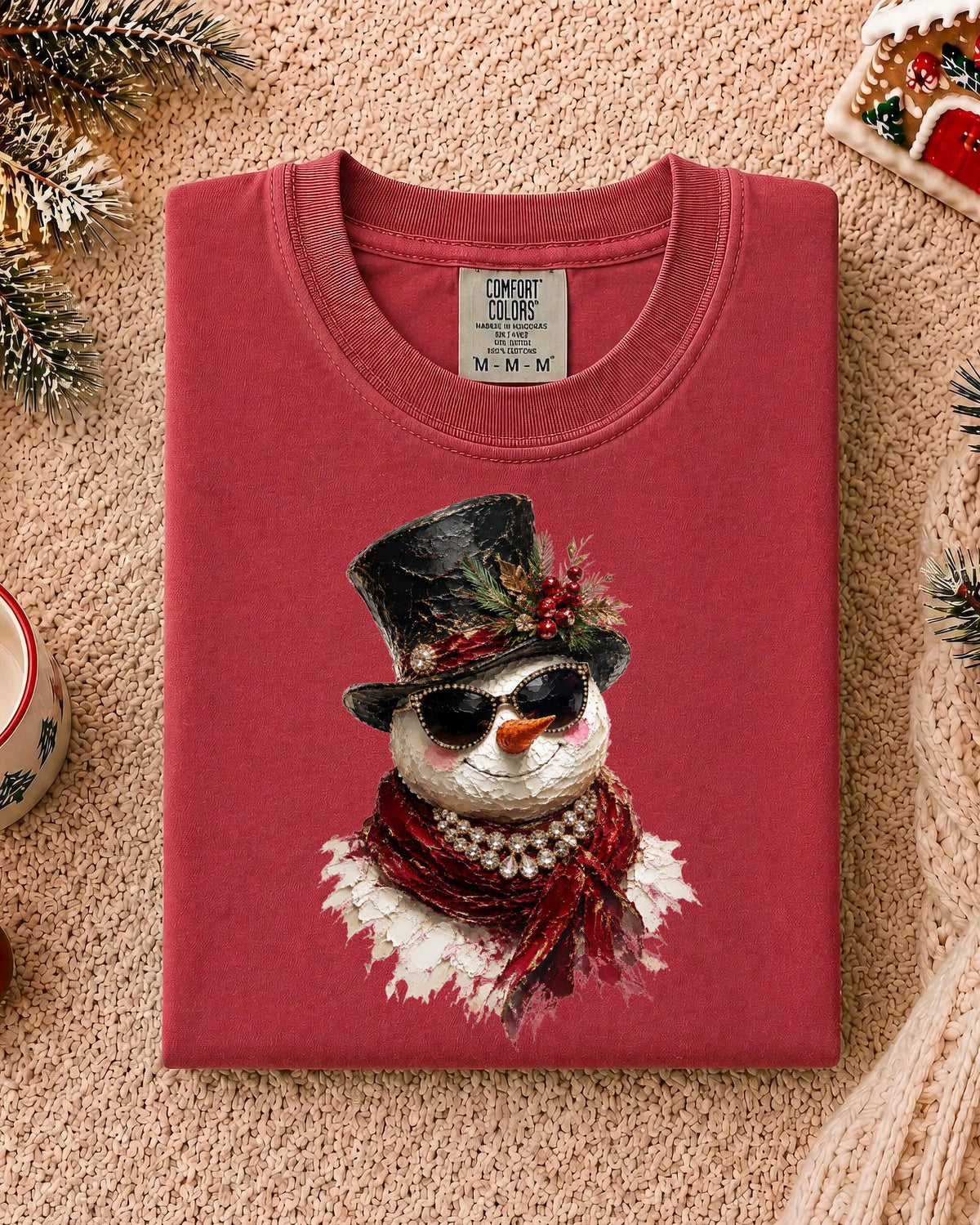 Glam Snowman Comfort Colors® Shirt, Christmas Season Women Tee, Snowman Holiday Gift Crewneck