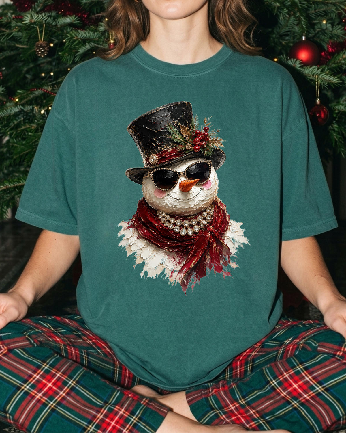 Glam Snowman Comfort Colors® Shirt, Christmas Season Women Tee, Snowman Holiday Gift Crewneck