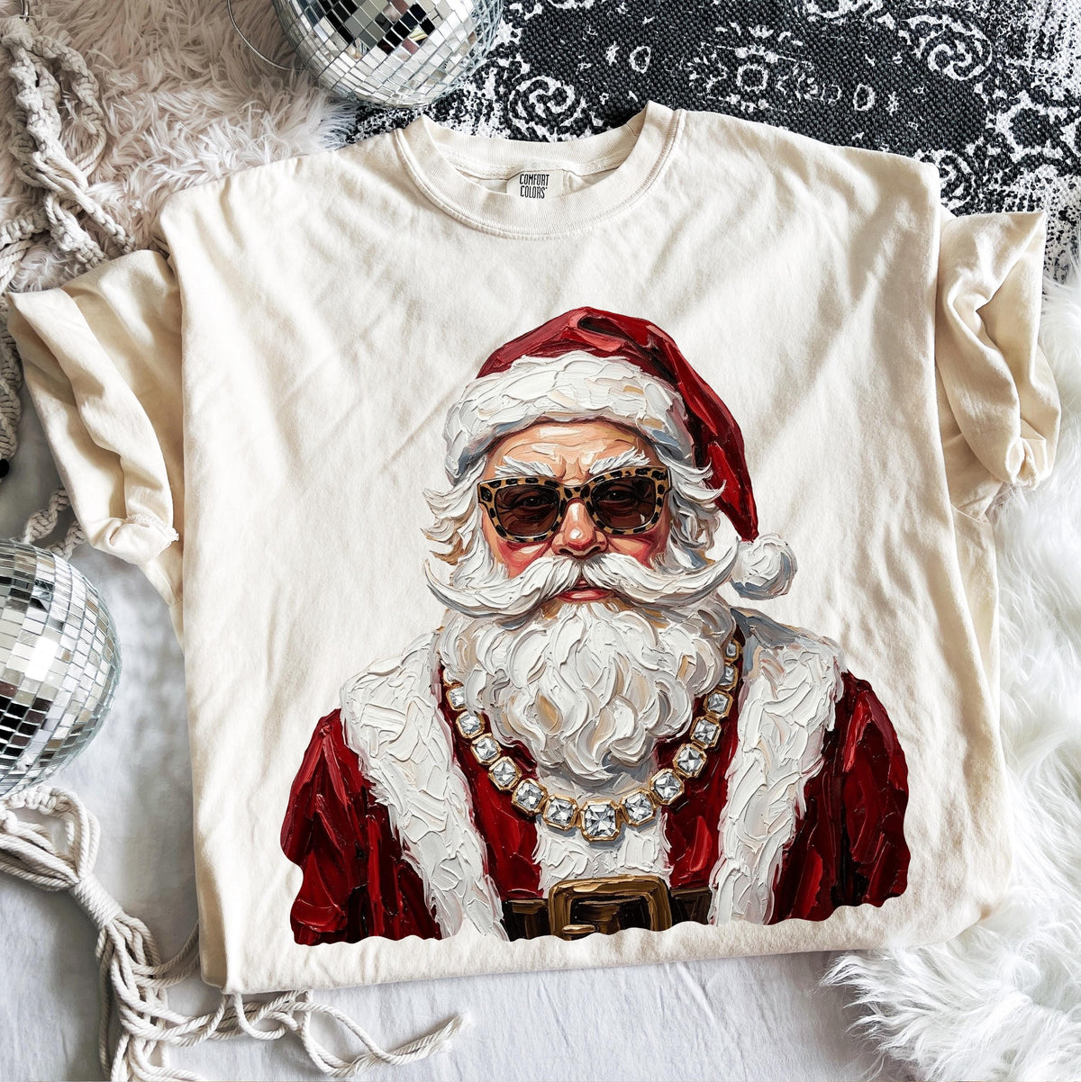 Glam Santa Comfort Colors® Shirt, Christmas Season Santa Tee, Preppy Holiday Gift Crewneck