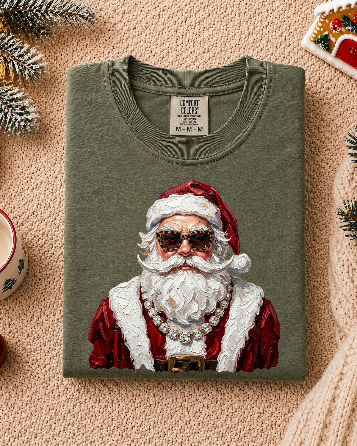 Glam Santa Comfort Colors® Shirt, Christmas Season Santa Tee, Preppy Holiday Gift Crewneck