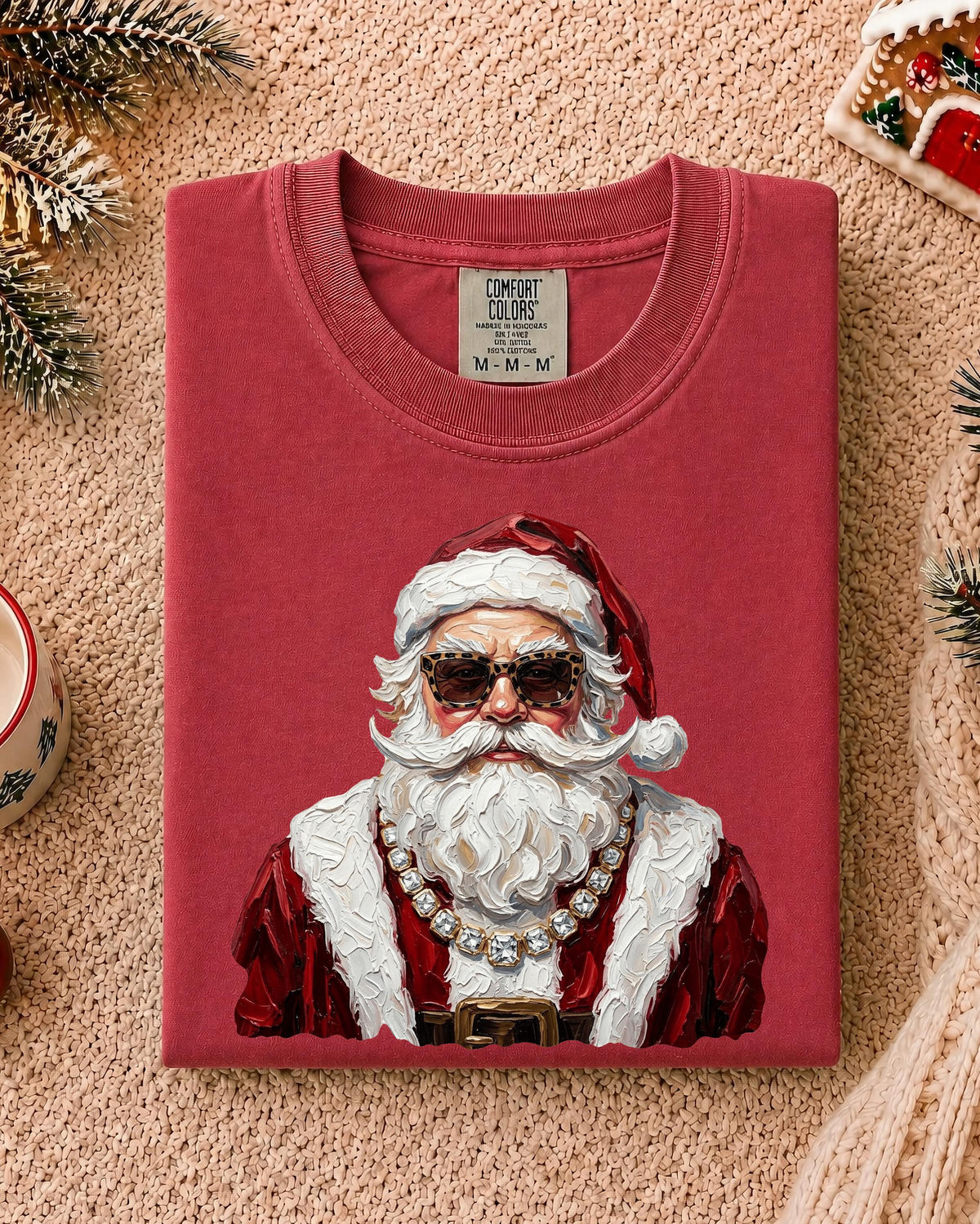 Glam Santa Comfort Colors® Shirt, Christmas Season Santa Tee, Preppy Holiday Gift Crewneck