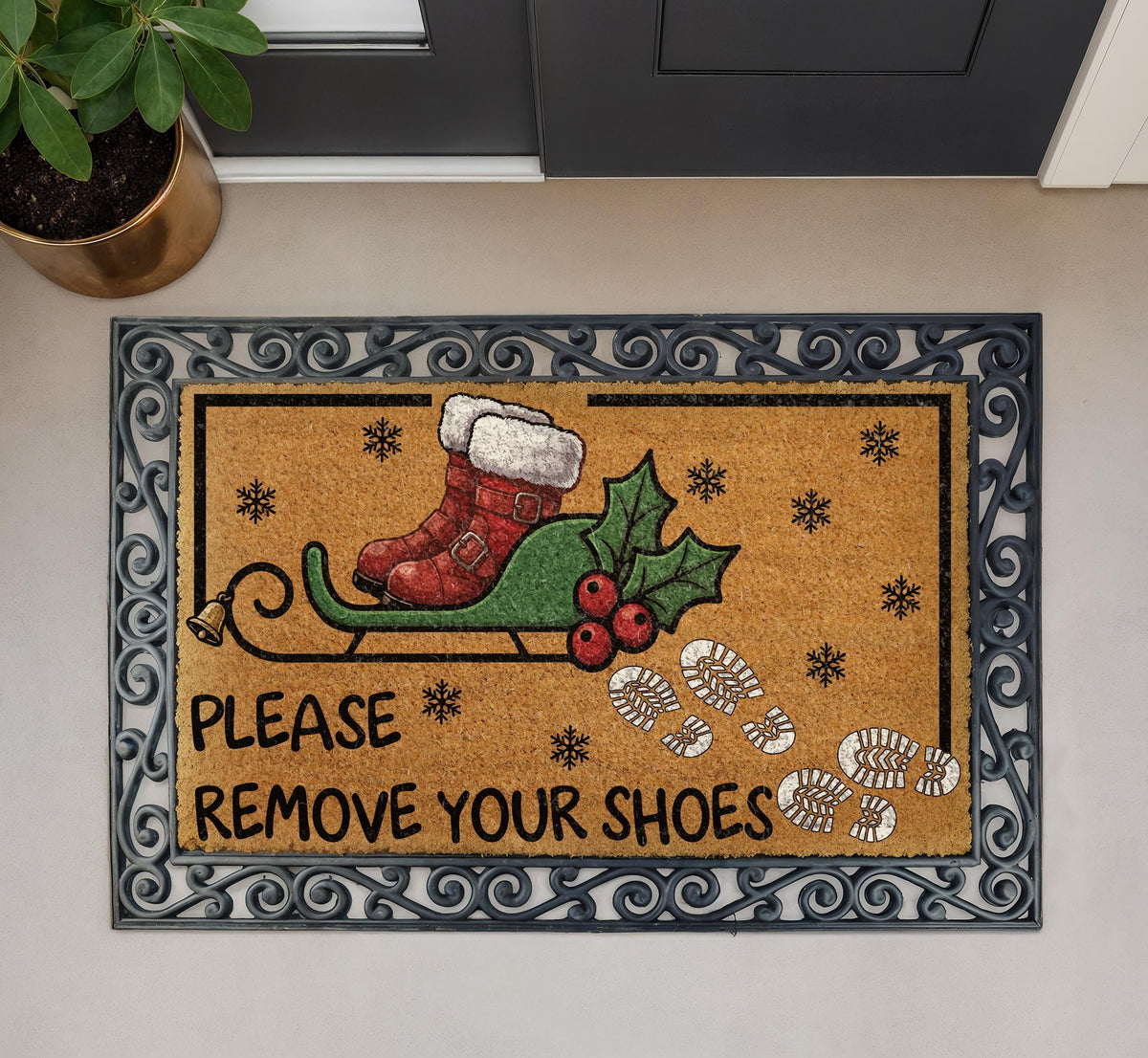 Christmas Santa Boots Doormat – Please Remove Shoes Coir Rug (18"x30")