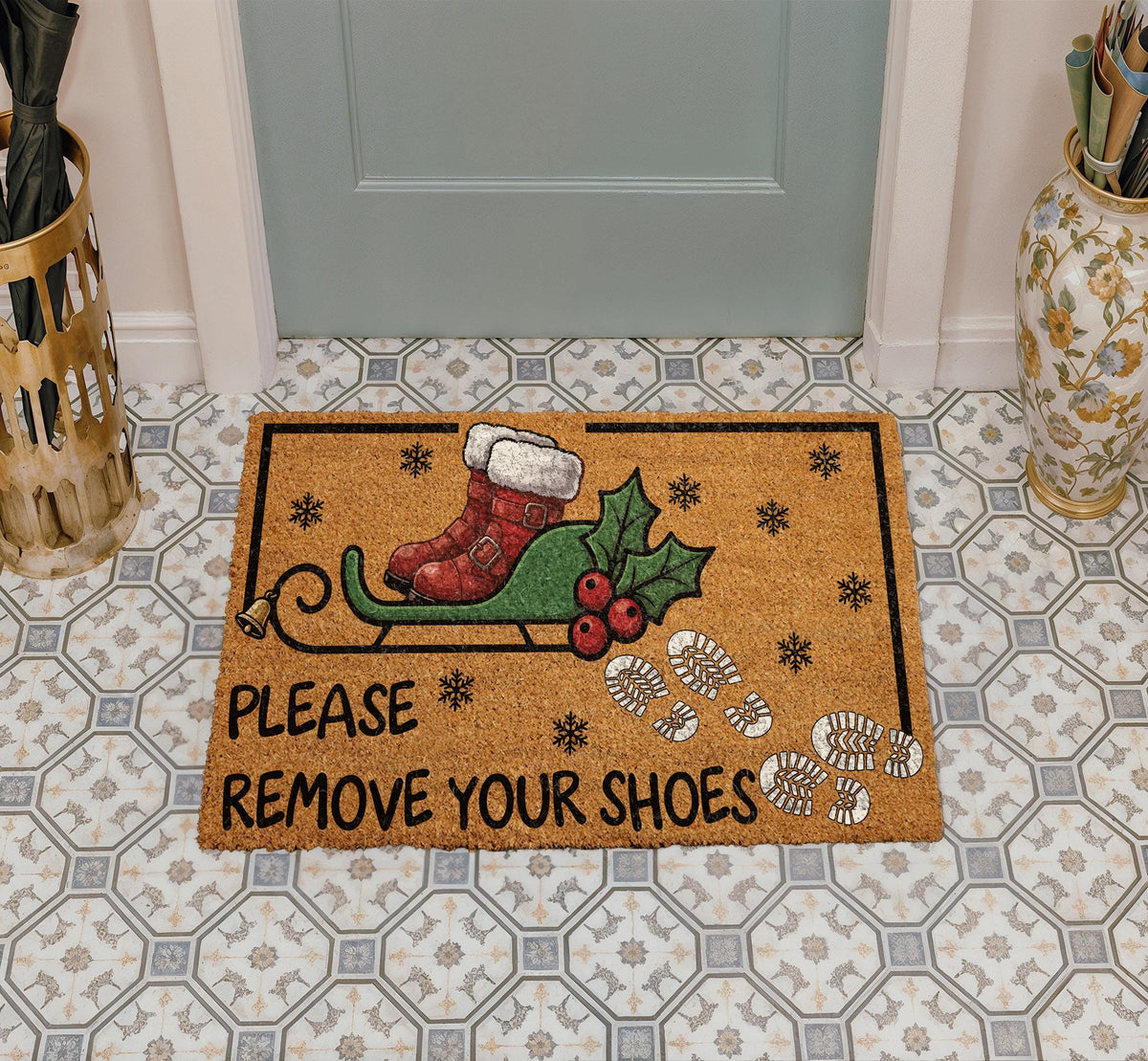 Christmas Santa Boots Doormat – Please Remove Shoes Coir Rug (18"x30")