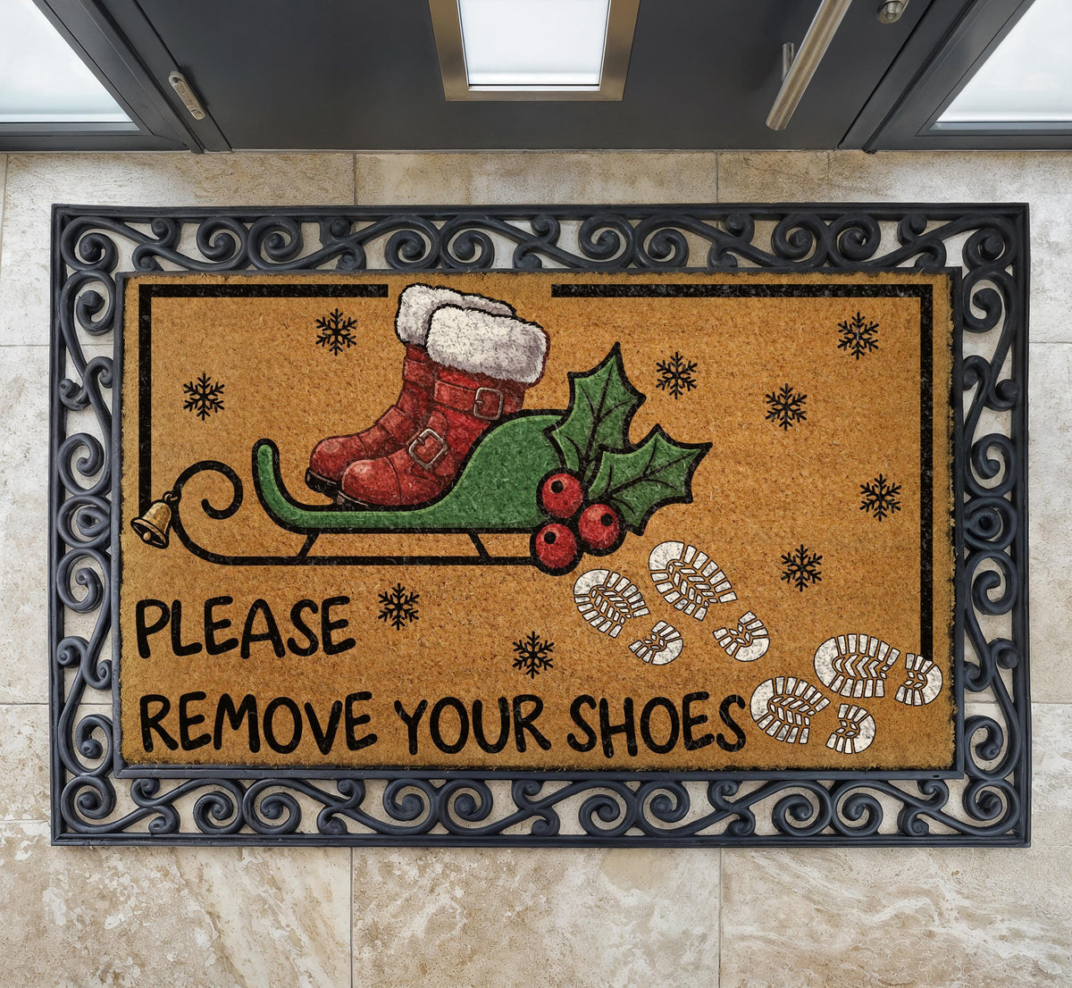 Christmas Santa Boots Doormat – Please Remove Shoes Coir Rug (18"x30")