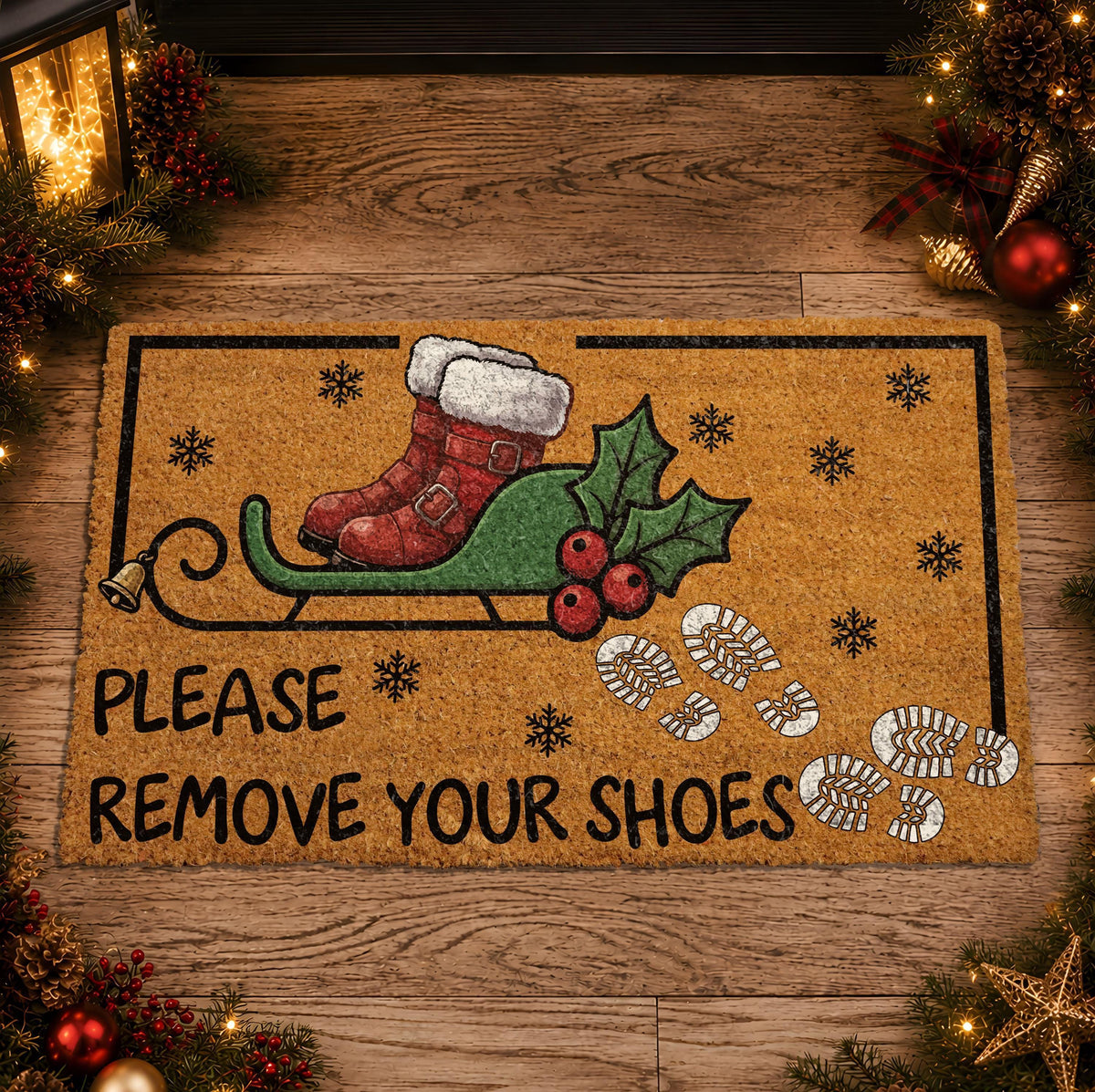 Christmas Santa Boots Doormat – Please Remove Shoes Coir Rug (18"x30")