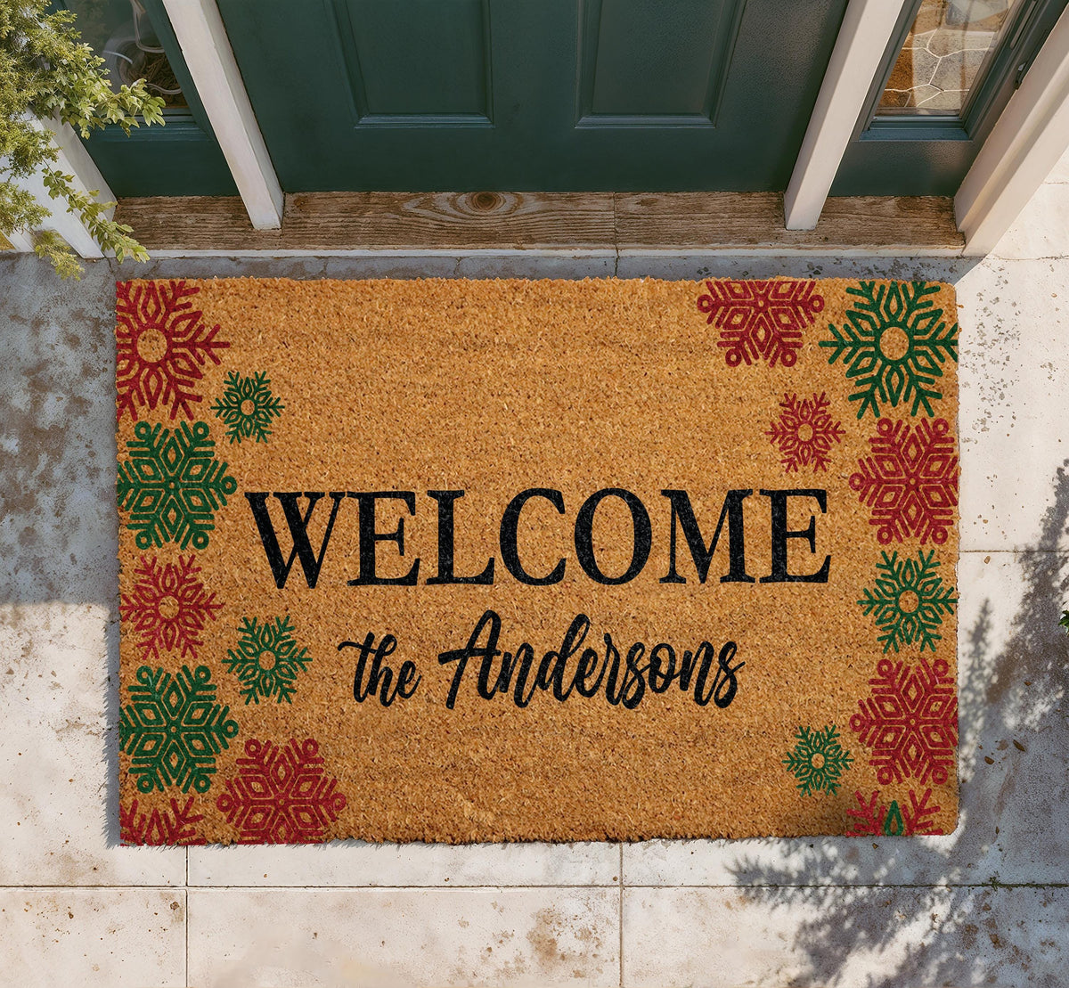 Custom Winter Welcome Doormat With Snowflake Design | Faux Coir | Non-slip Backing | Personalized Gift