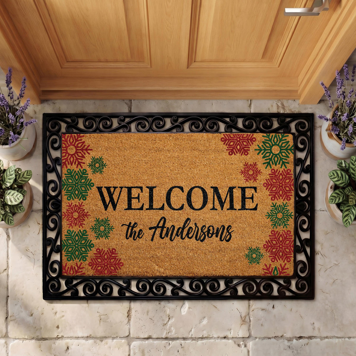 Custom Winter Welcome Doormat With Snowflake Design | Faux Coir | Non-slip Backing | Personalized Gift