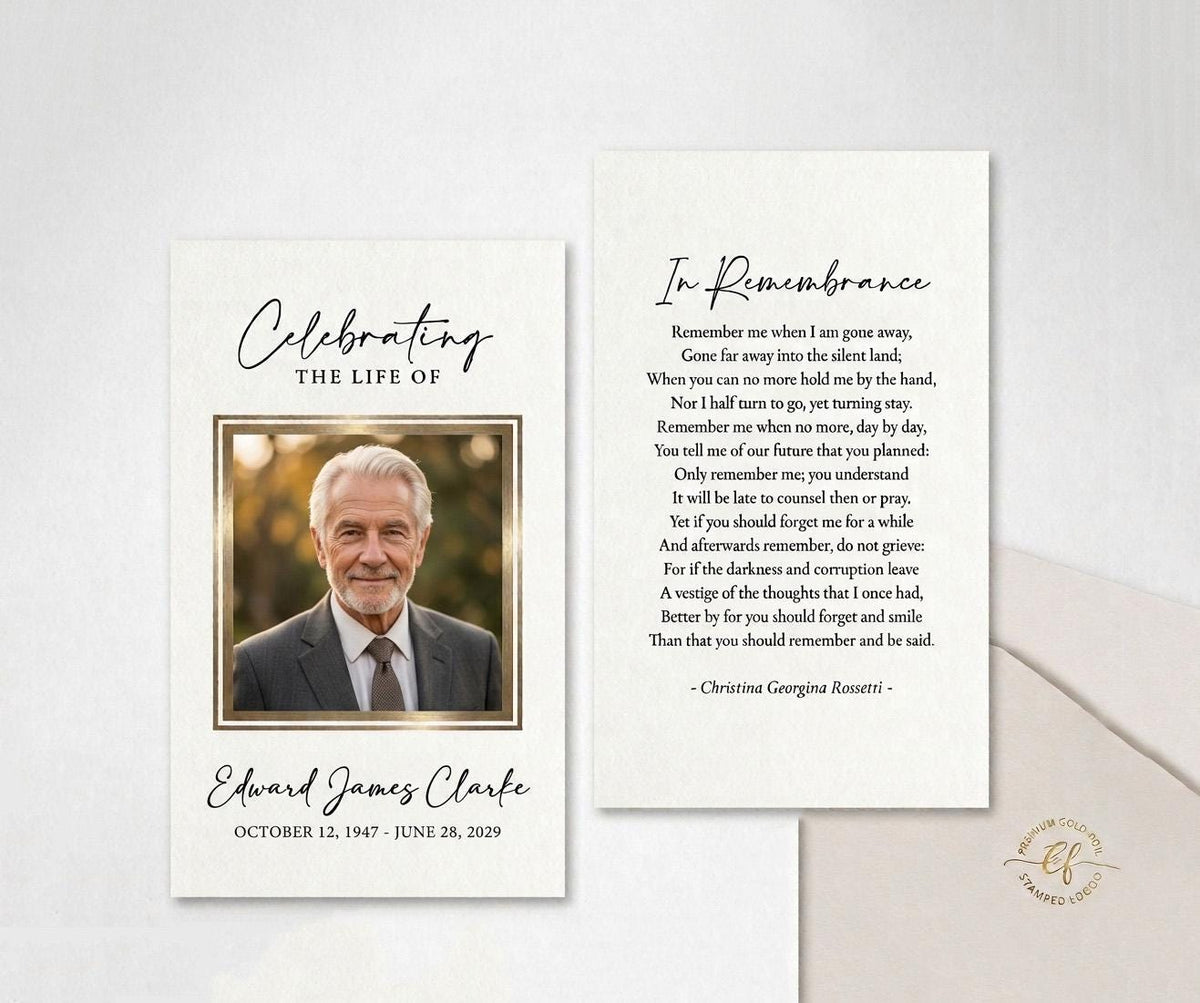 Custom Memorial Prayer Card, Personalized Photo Keepsake, Funeral Favor (5" x 7")