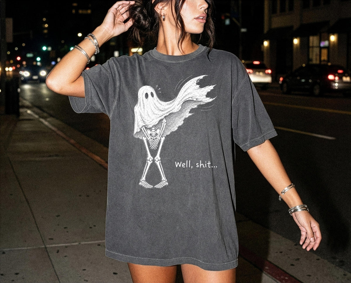 Ghost Skeleton Comfort Colors® Shirt, Dark Humor Halloween Tee, Spooky Season Gift Crewneck