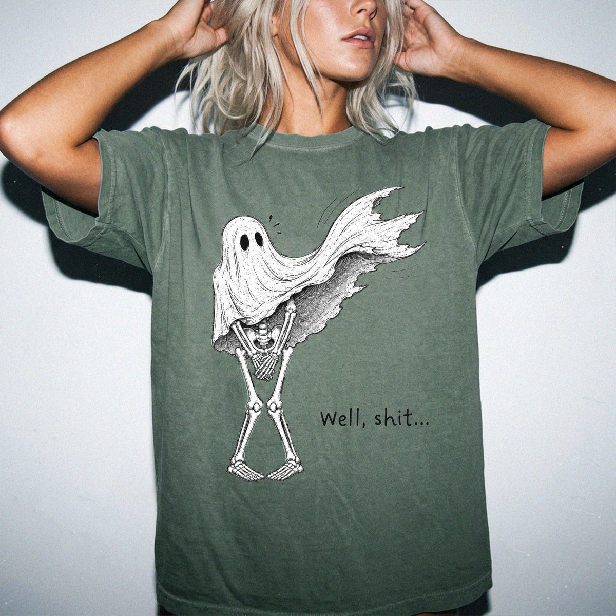 Ghost Skeleton Comfort Colors® Shirt, Dark Humor Halloween Tee, Spooky Season Gift Crewneck
