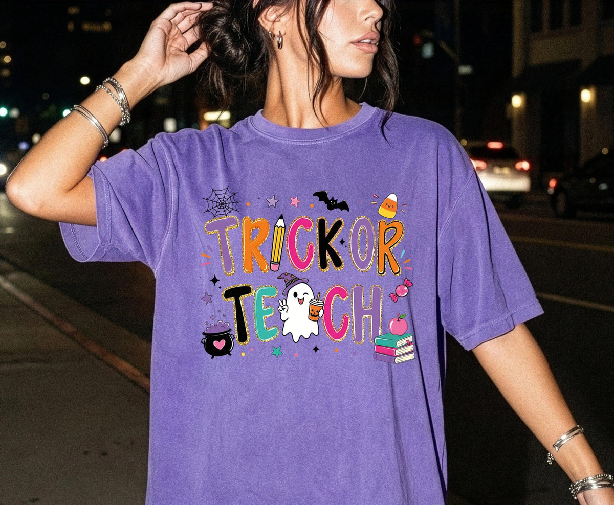 Halloween Teacher Comfort Colors® T-Shirt, Trick or Treat Teacher Tee, Spooky Season Teacher Gift