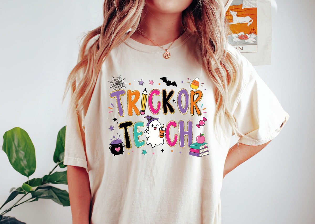 Halloween Teacher Comfort Colors® T-Shirt, Trick or Treat Teacher Tee, Spooky Season Teacher Gift