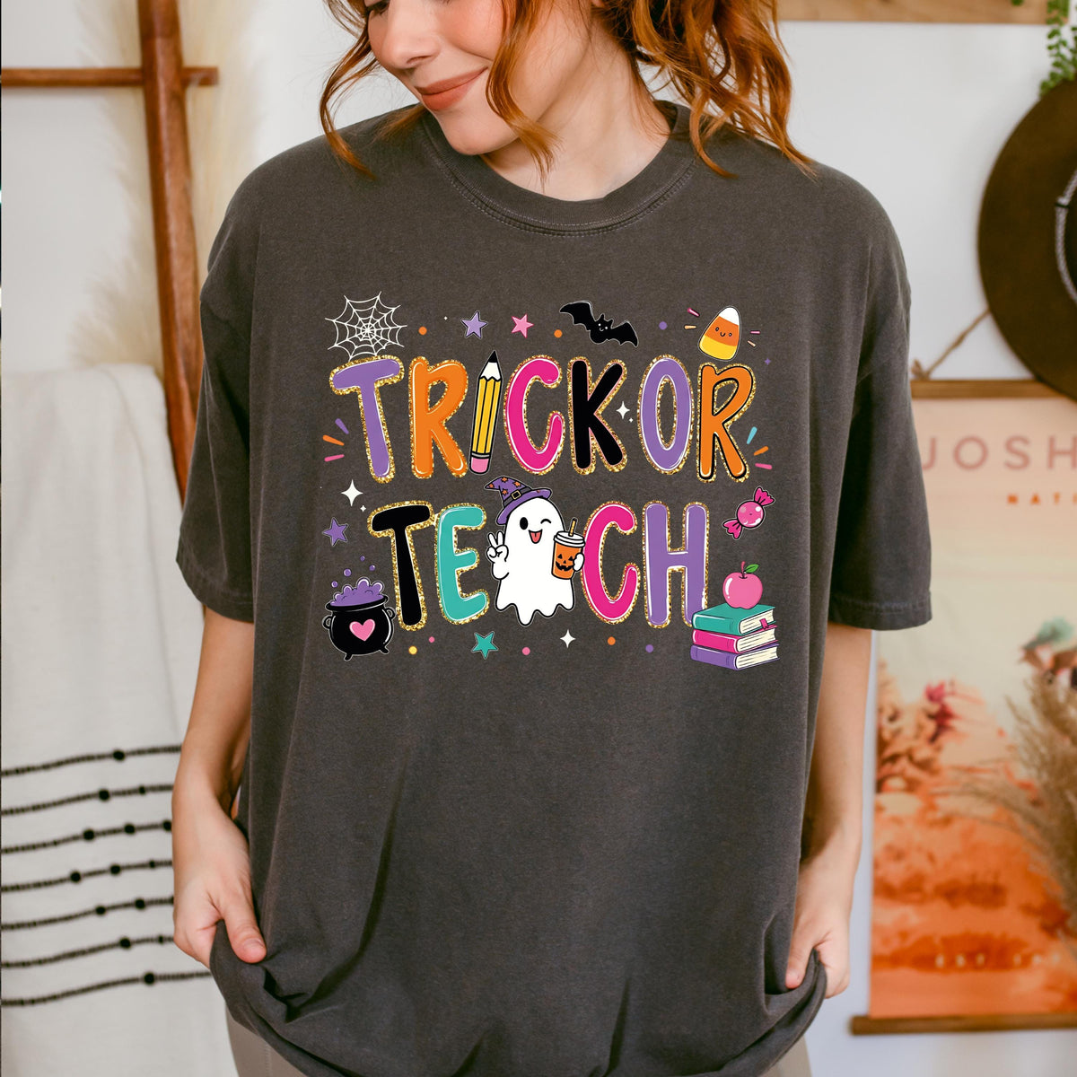 Halloween Teacher Comfort Colors® T-Shirt, Trick or Treat Teacher Tee, Spooky Season Teacher Gift