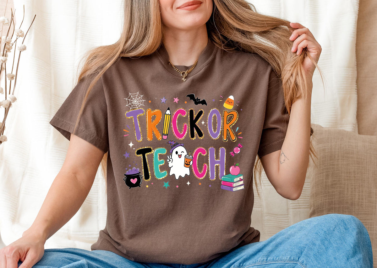 Halloween Teacher Comfort Colors® T-Shirt, Trick or Treat Teacher Tee, Spooky Season Teacher Gift
