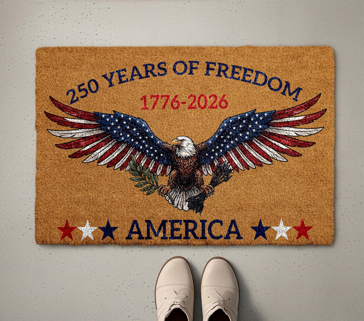 Freedom America Doormat, USA Anniversary Welcome Mat, American Housewarming Gift, Patriotic Front Porch Coir Rug