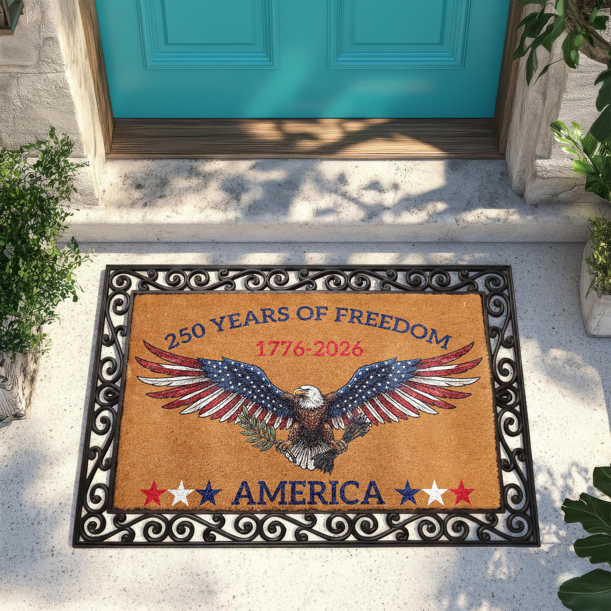 Freedom America Doormat, USA Anniversary Welcome Mat, American Housewarming Gift, Patriotic Front Porch Coir Rug