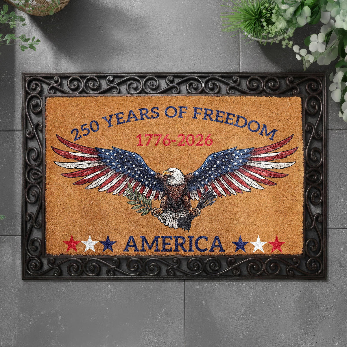 Freedom America Doormat, USA Anniversary Welcome Mat, American Housewarming Gift, Patriotic Front Porch Coir Rug
