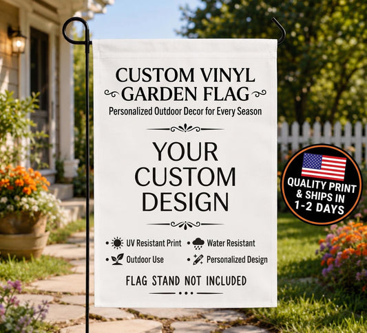 Custom Vinyl Garden Flag, Personalized Outdoor Decor, Photo Printing (All-Season Yard)