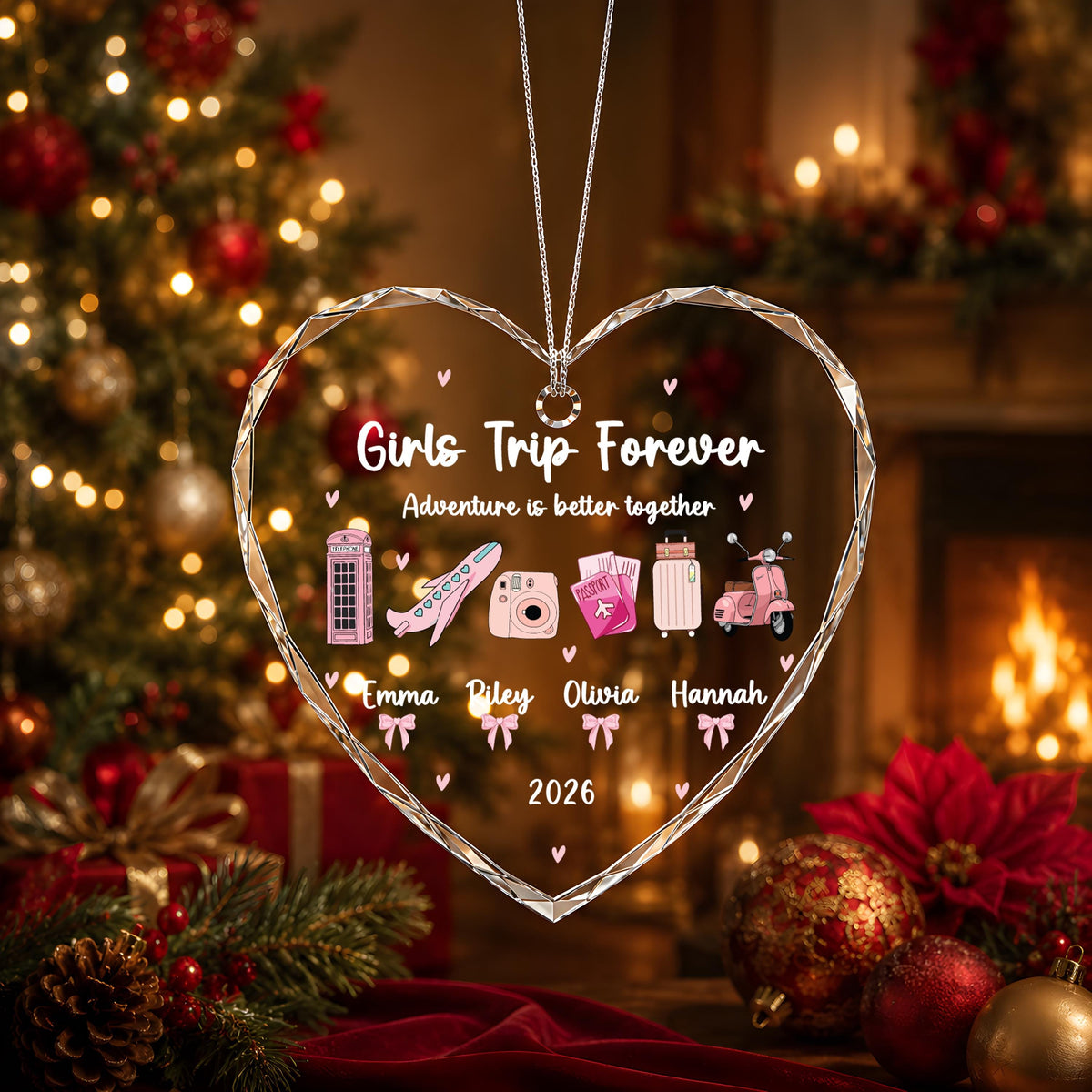 Personalized Girls Trip Glass Ornament, Custom Friendship Keepsake (2026)