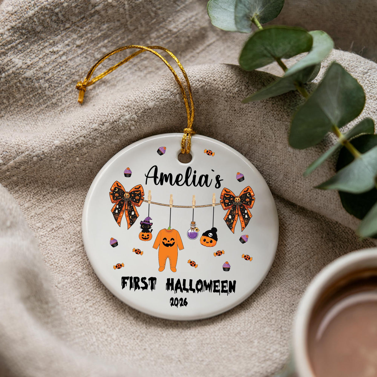 Personalized Baby First Halloween Ornament, Custom Name Ceramic Keepsake (2026)