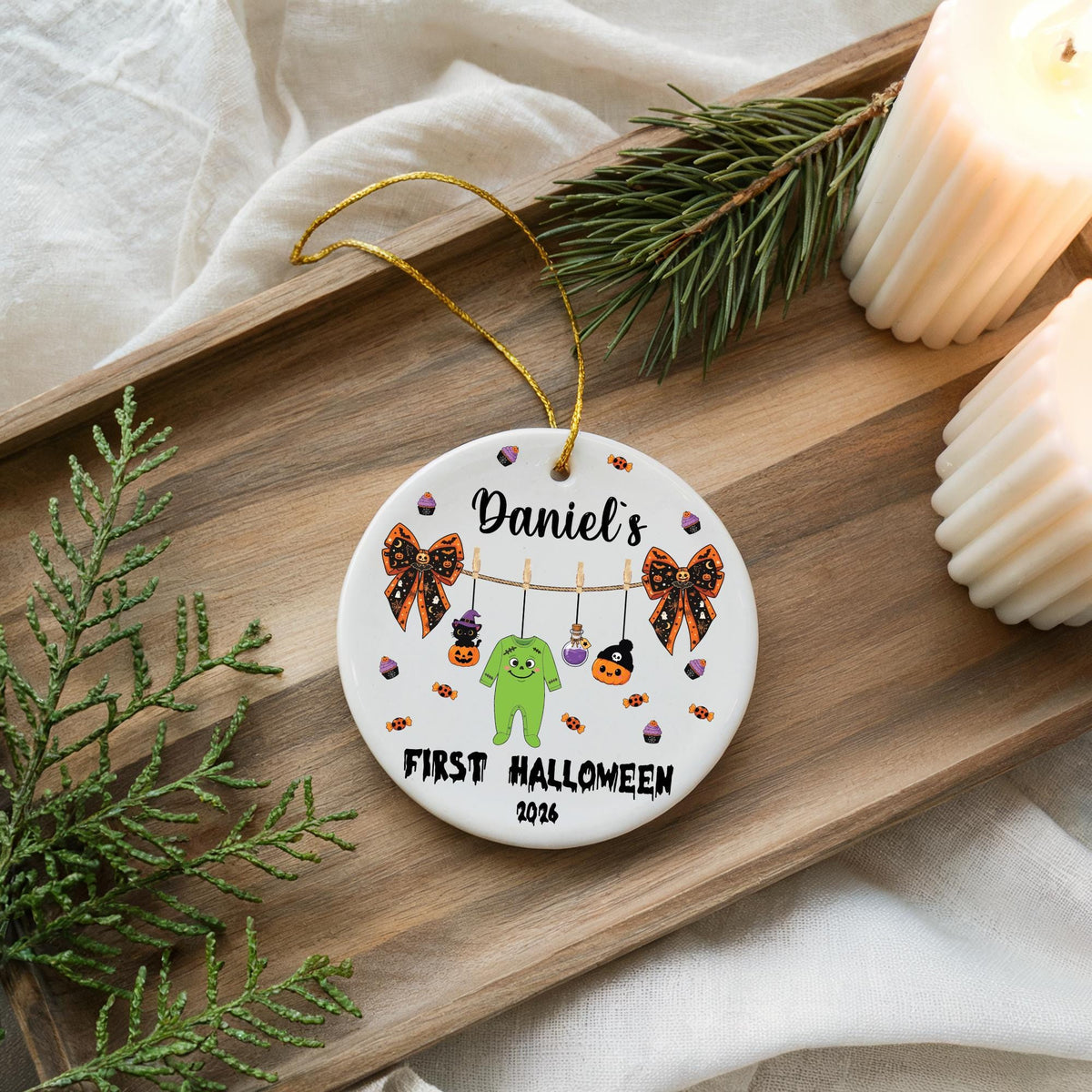Personalized Baby First Halloween Ornament, Custom Name Ceramic Keepsake (2026)