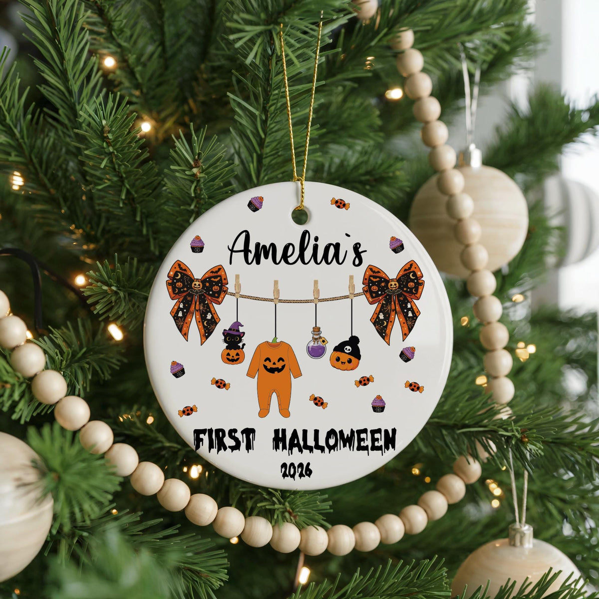 Personalized Baby First Halloween Ornament, Custom Name Ceramic Keepsake (2026)