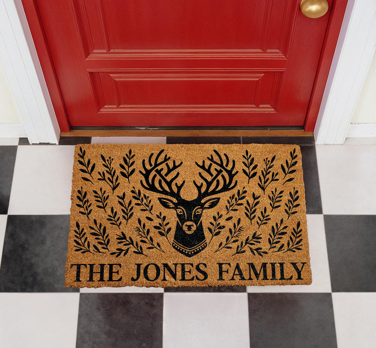 Personalized Deer and Foliage Coir Doormat