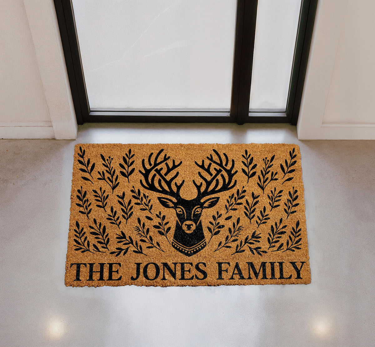 Personalized Deer and Foliage Coir Doormat
